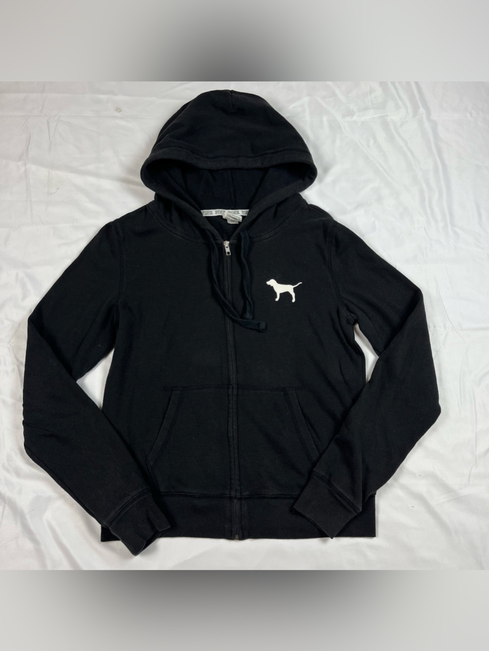 Vintage Y2k Pink Victoria Secret Full zip Hoodie Black Big Logo